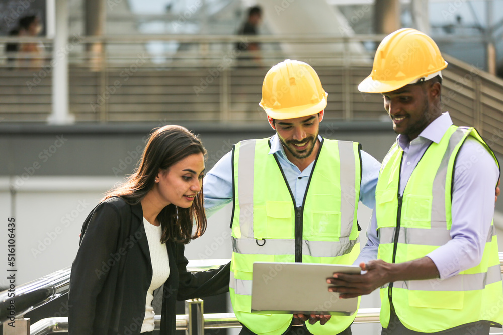 Architects and worker at the construction site. Architects and worker at the construction site.