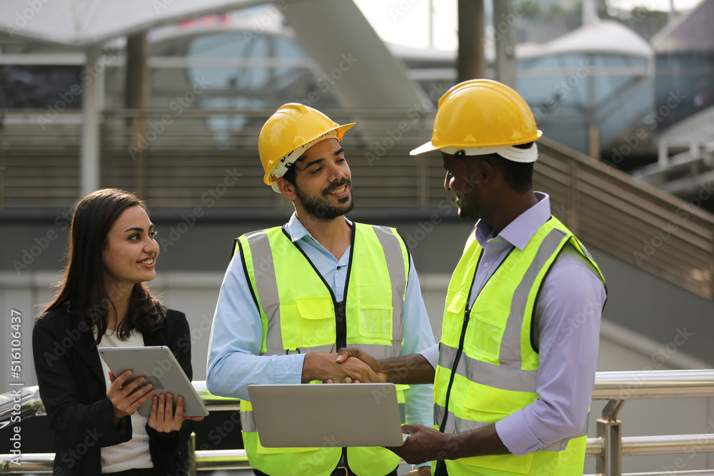 Architects and worker at the construction site. Architects and worker at the construction site.