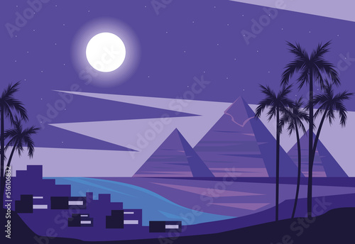 egyptian pyramids night time