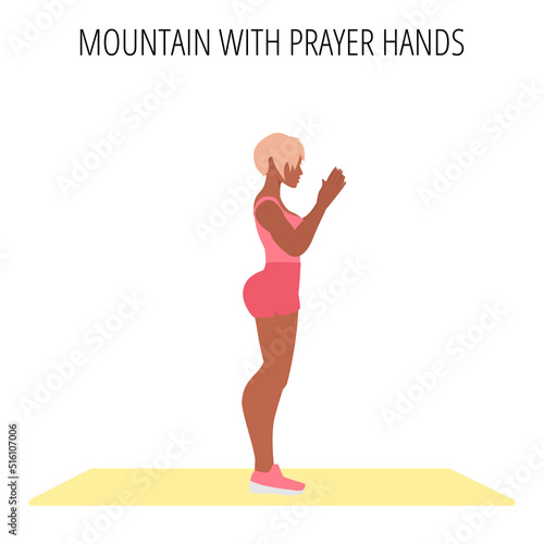 Mountain with prayer hands pose yoga workout