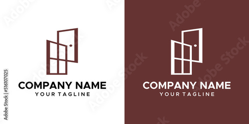 a window and door themed graphic, on a brown and white background. vector graphics base.