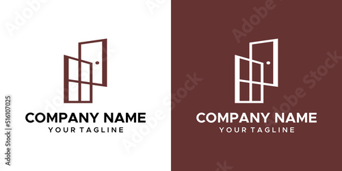 a window and door themed graphic  on a brown and white background. vector graphics base.