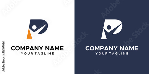 an upbeat P-themed graphic image, on a blue and white background. vector graphics base.