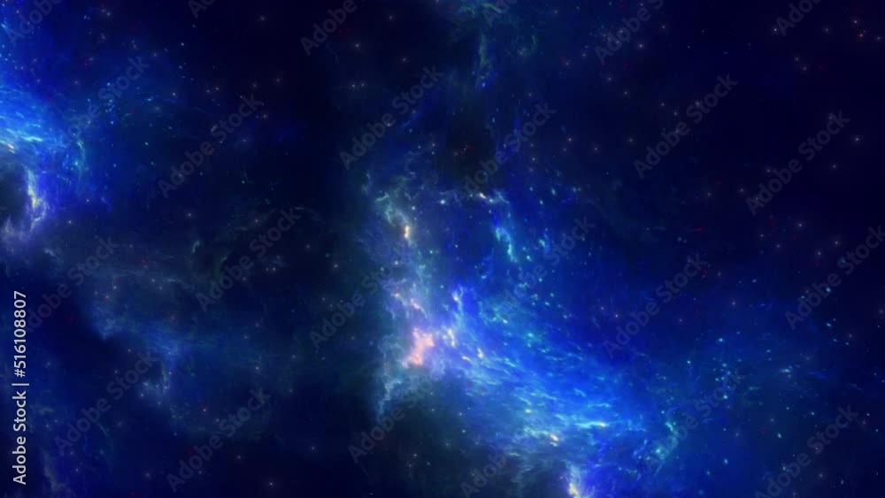 Flying Through The Stars And Blue Nebula In Space. Flying Through The Stars And Blue Nebula In Space.