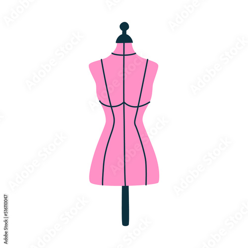 Female pink mannequin vector illustration. Dressmakers dummy hand drawn icon. Sewing dress form isolated art image photo