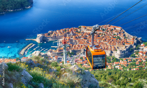 Dubrovnik cable car, panoramic view from Srd mountain, Croatia photo
