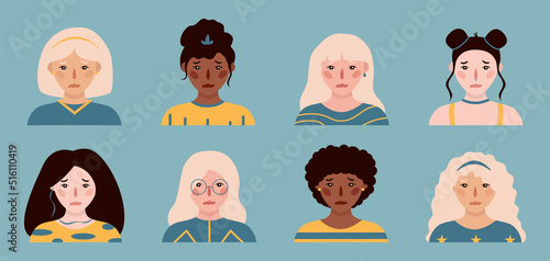 Girls portraits. Set of vector
