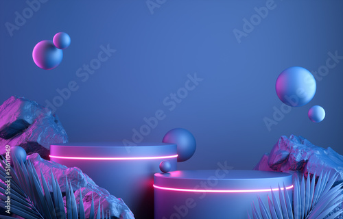 Wallpaper Mural 3d Rendering Modern Display Stage, Neon Electric Light, Nature Concept, Abstract Illustration Background Torontodigital.ca