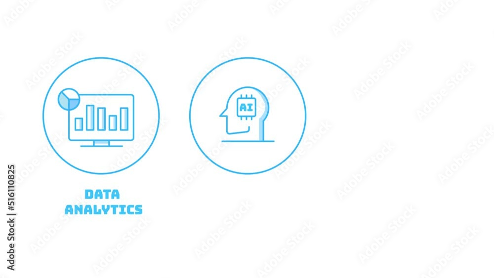 Information technology concept - data analytics, artificial intelligence, cloud computing - icon animation. Information technology concept - data analytics, artificial intelligence, cloud computing - icon animation.