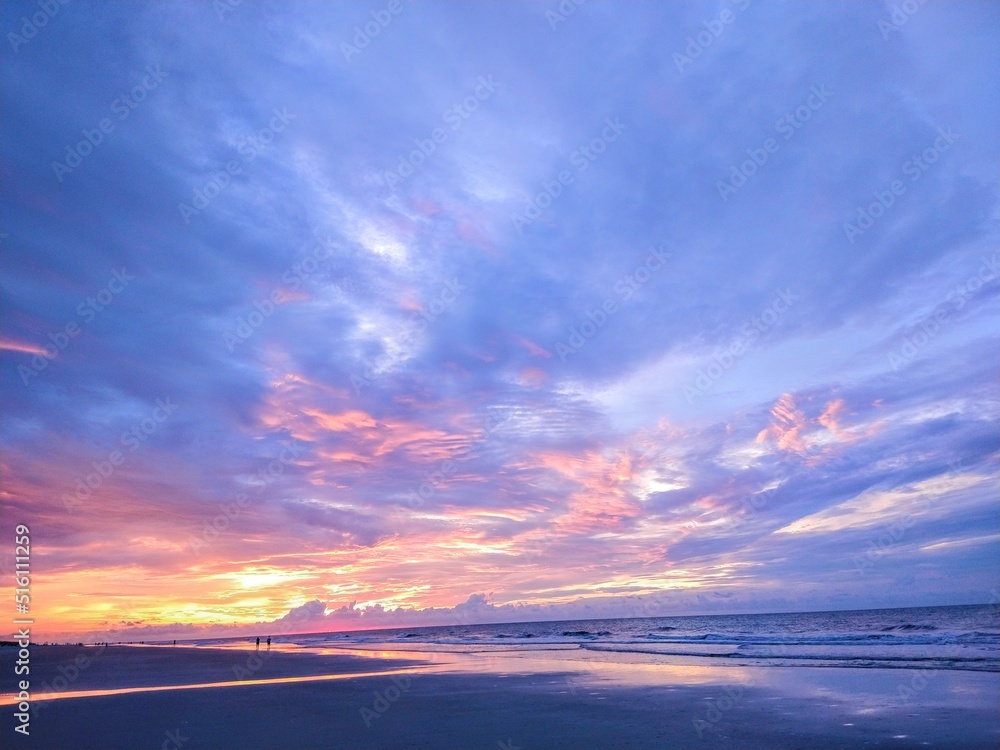 Brilliant Beach Ocean Sunrise Cloudscape Over Stream