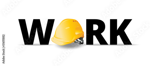 Work on background, construction concept, Yellow safety hard hat
