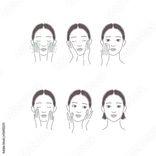 Women face, skincare, thin line vector illustration