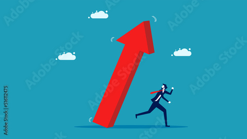 economic crisis. Businessman fleeing the falling red arrow. vector illustration