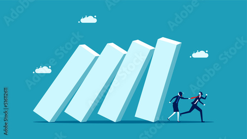 Avoid crises. A businessman escapes from a falling square block. vector illustration