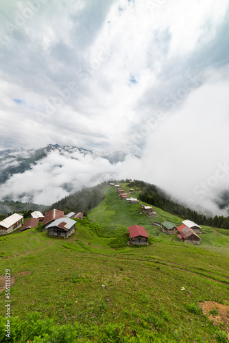 POKUT PLATEAU view with foggy weather. This plateau located in Camlihemsin district of Rize province. Kackar Mountains region. Rize, Turkey.