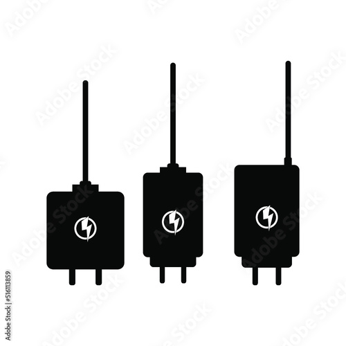 Three versions of the charger adapter for smartphones. White background.