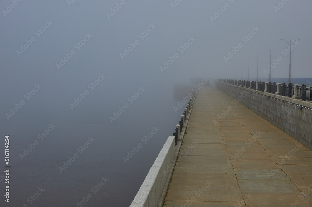 Fog on the the Amur River Amur region.