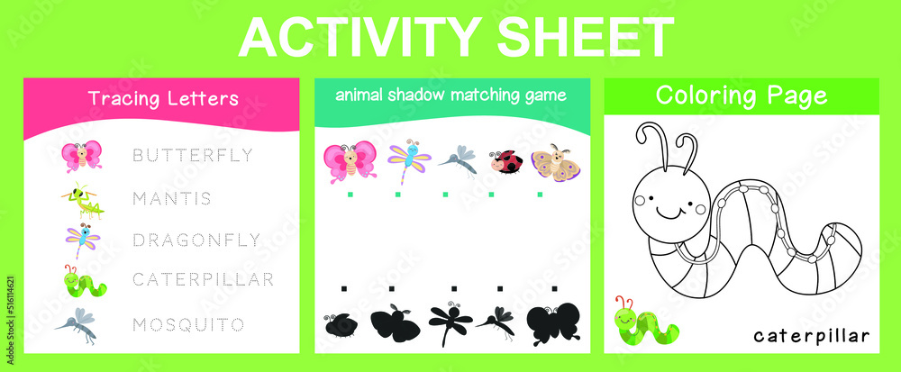 Activity sheet for children. Educational printable worksheet. Animals worksheet theme. Vector illustrations.
