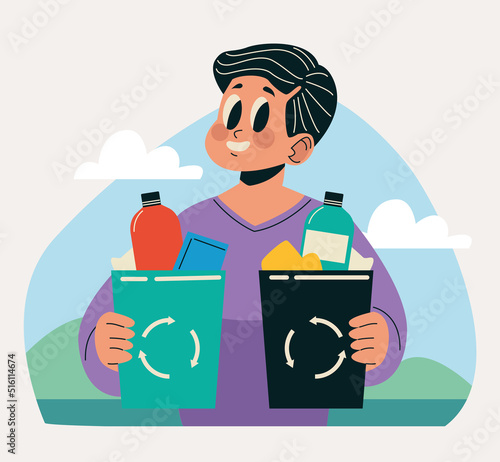 ecologist man recycling scene