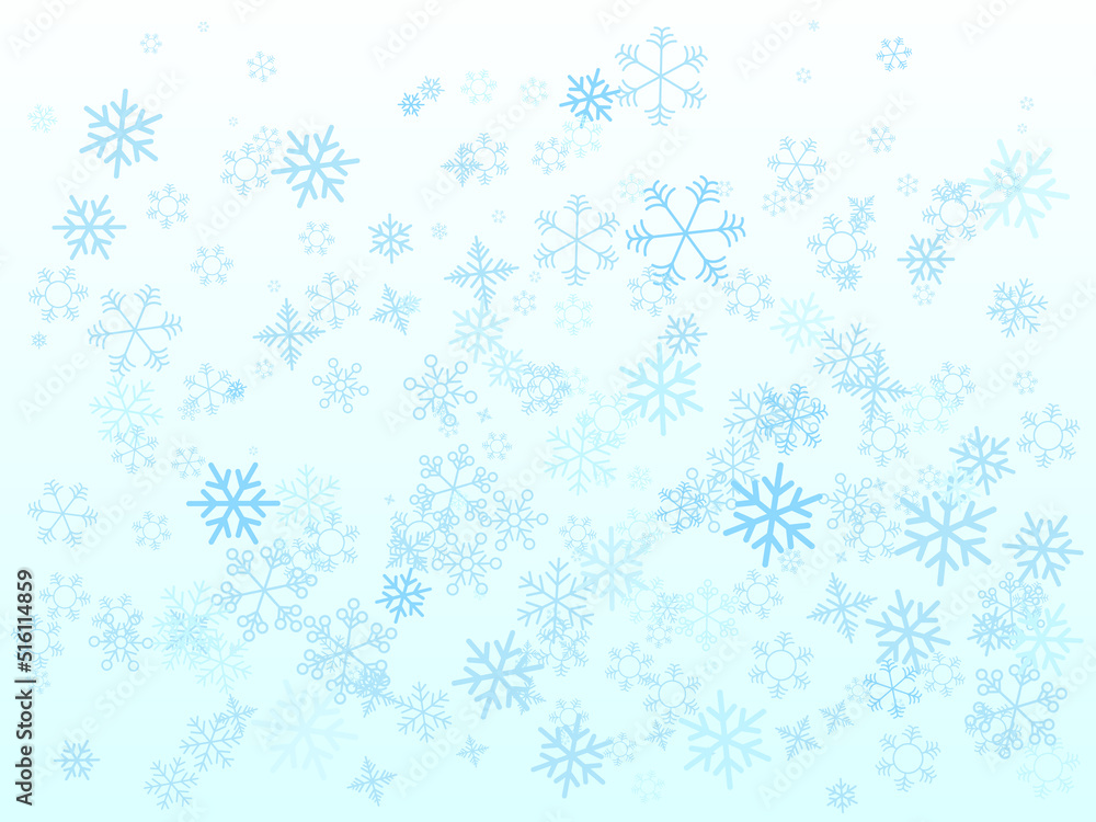 Christmas holiday decoration snowflake background. White snowflake on light blue gradient glowing backdrop. 