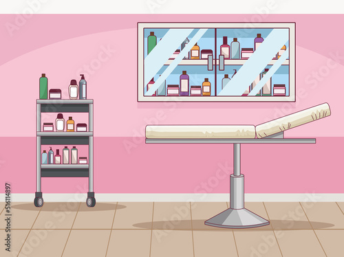beauty salon with stretcher