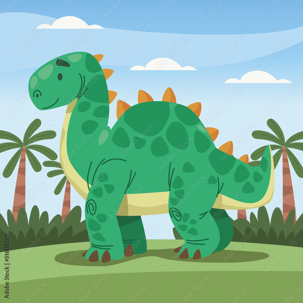 Naklejka premium green dinosaur in landscape