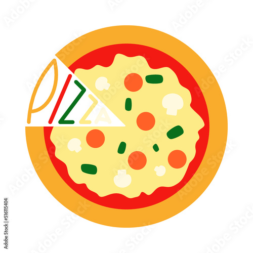 Pizza and a piece of vocab. creative word design. vector illustration.