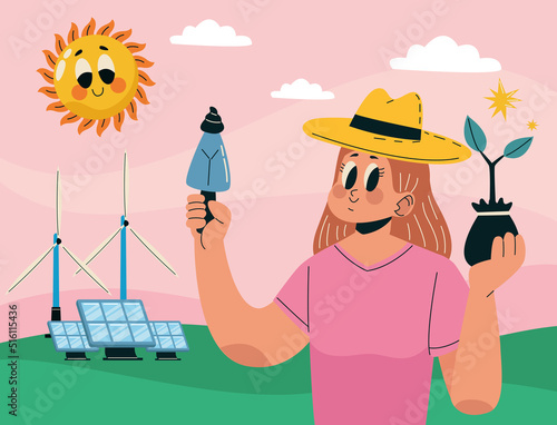 girl in solar energy plant