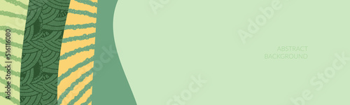 Abstract eco banner with geometric shapes and nature background. Wineyard farm field pattern vector illustration. Green landscape with texture. Ecology card, organic farmland view. Agro land backdrop