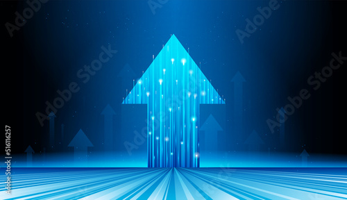 Growth arrow sign concept. Technological symbol of growth, progress and achievement of innovation success. Design element for websites and applications. Cybernetic digital vector illustration