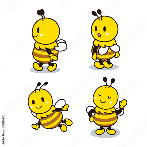 Cute bees illustration set - Vector	