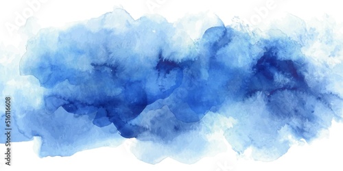 Blue watercolor abstract background, form, design element. Colorful hand painted texture, wash. Absttract clouds, sea, water texture. 