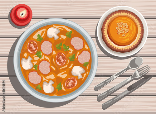 mushroom soup and pie