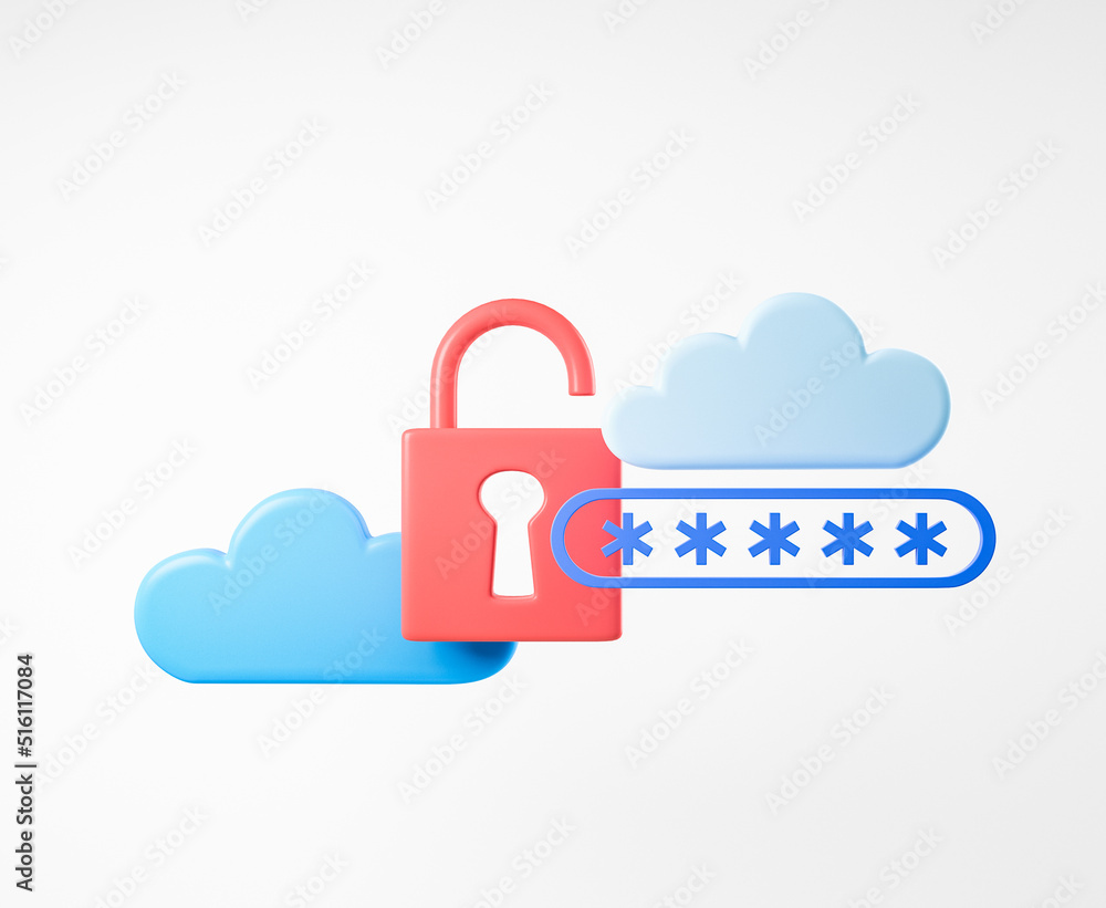 Red lock with clouds, password and data protection Red lock with clouds, password and data protection