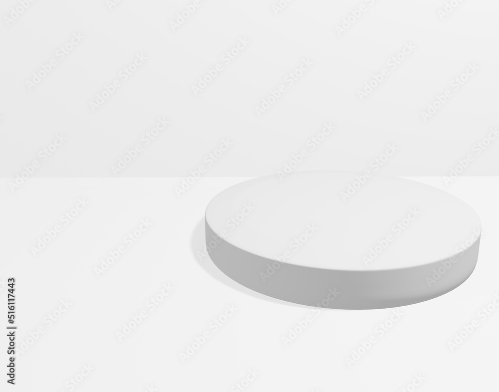 White realistic 3d cylinder podium on white White realistic 3d cylinder podium on white