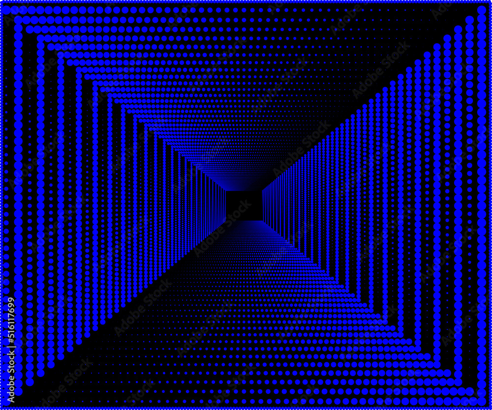 Abstract 3D big data visualization. Abstract futuristic 3D speed tunnel warp. Complexity and data flood of modern digital age. 3D rendering.