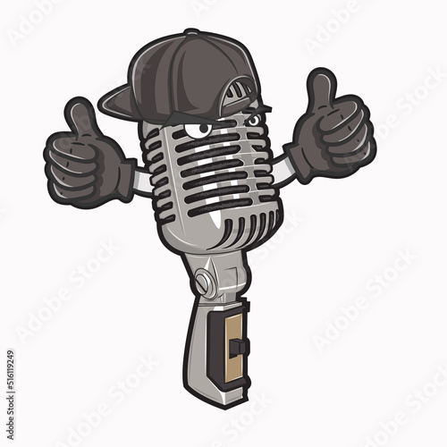 Illustration of a cute mic mascot giving a thumbs up. good voice