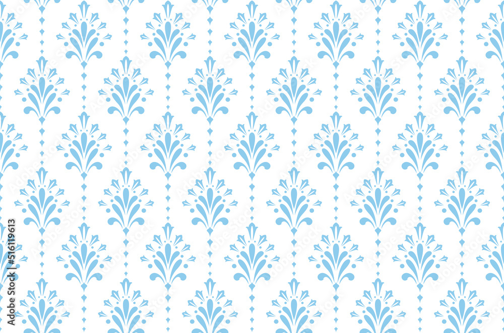 Fototapeta premium Flower geometric pattern. Seamless vector background. White and blue ornament