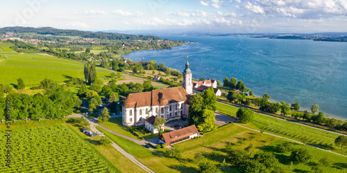 Cistercians monastery Birnau at Lake Constance panorama aerial view baroque pilgrimage church in Germany photo