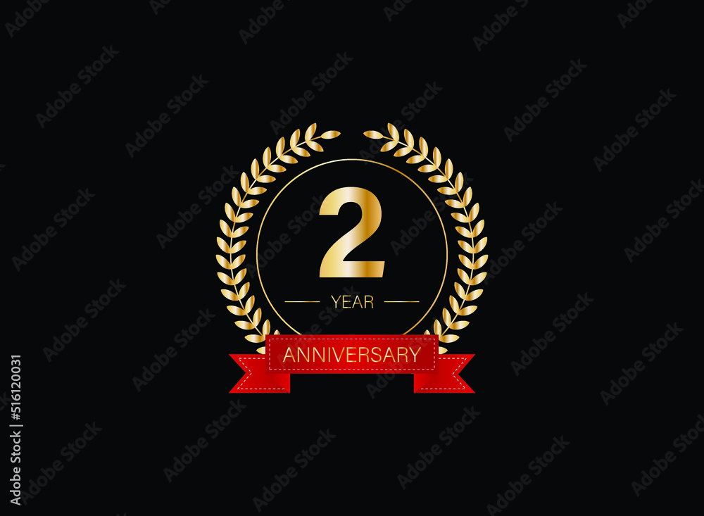 Fototapeta premium 2th anniversary celebration with gold glitter color and white background. Vector design for celebrations, invitation cards and greeting cards. eps 10.