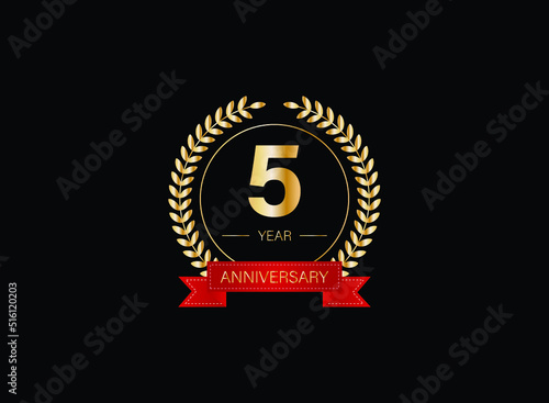 5th anniversary celebration with gold glitter color and white background. Vector design for celebrations, invitation cards and greeting cards. eps 10.