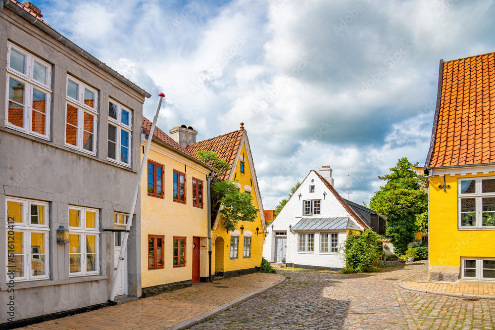 Aabenraa, Denmark; July 6, 2022 - Old traditional Danish houses, Aabenraa, Denmark