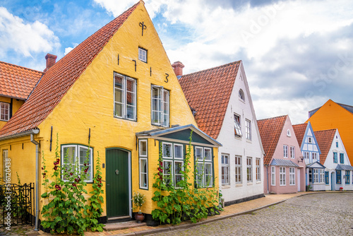 Photo Aabenraa, Denmark; July 6, 2022 - Old traditional Danish houses, Aabenraa, Denma