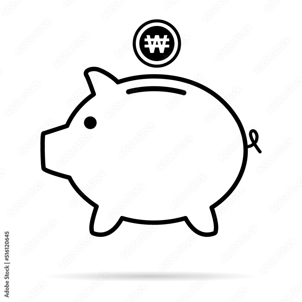 Piggy bank flat icon, sign vector with won web symbol. Money income, economic graphic button Piggy bank flat icon, sign vector with won web symbol. Money income, economic graphic button
