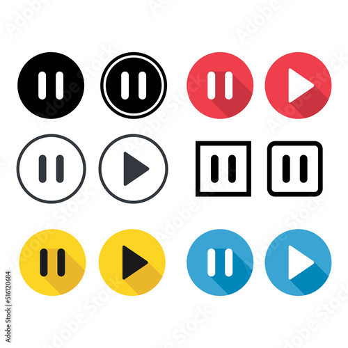 Set of Stop, pause and play icon, interface media button, internet player video symbol, web film audio vector illustration