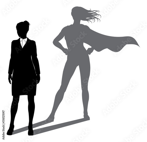 Superhero Business Woman With Super Hero Shadow