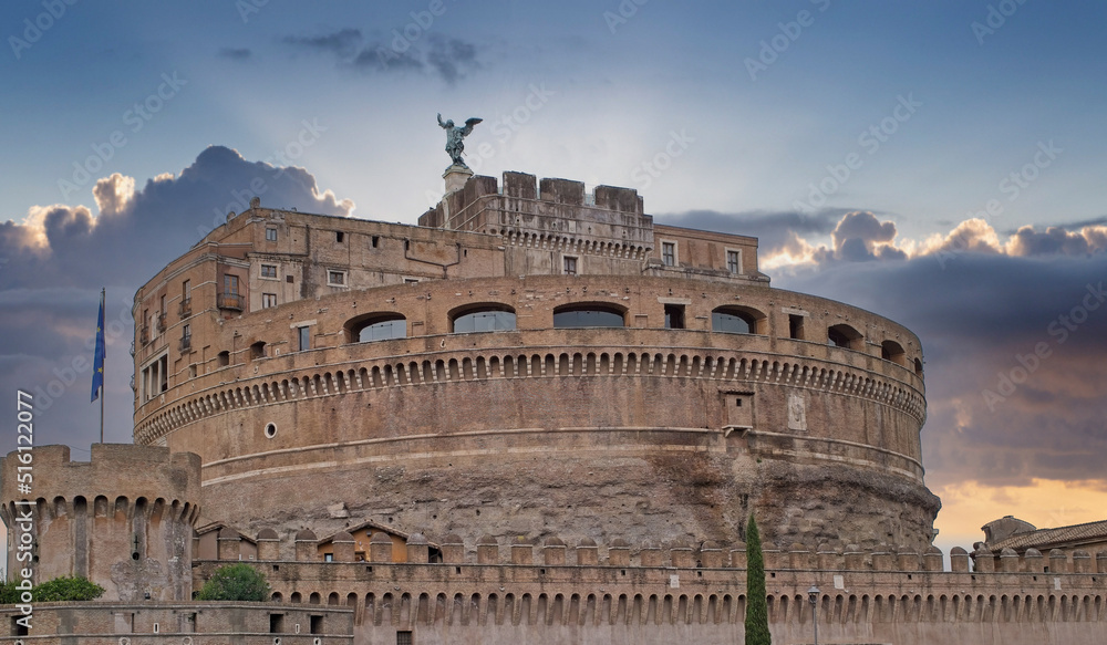 Saint Angelo Castle on a Sunny Day, Castel Sant Angelo in Rome, Italy