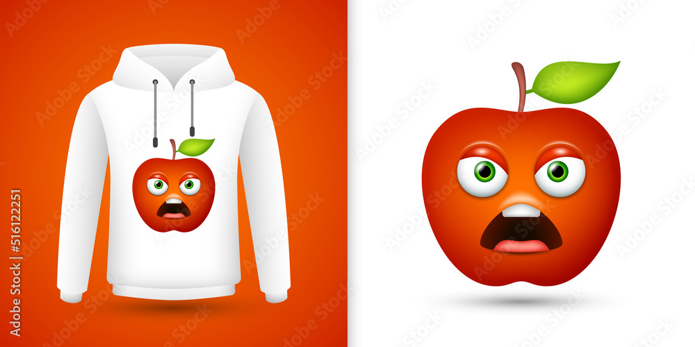 Apple on white sweatshirt hoodie. Vector Apple on white sweatshirt hoodie. Vector