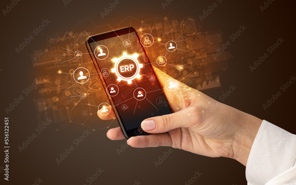 Hand using smartphone with technology concept
