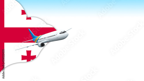 3d illustration plane with Georgia flag background for business and travel design